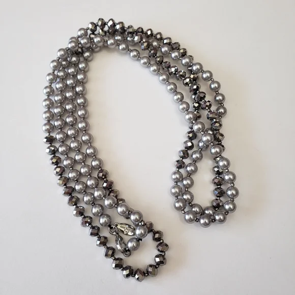 Ann Taylor Silver Tone Faux Pearl And Silver Tone Beaded Necklace - Picture 2 of 13